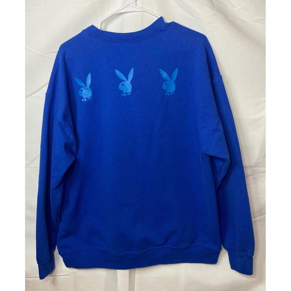 Playboy Mens Crewneck Sweatshirt Royal Blue Tonal Logo Graphic Fleece XL - Picture 2 of 9